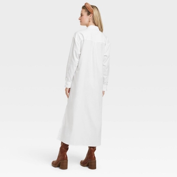 Women's Long Sleeve Cinch Waist Maxi Shirtdress - Universal Thread™ White XL - Picture 2 of 3